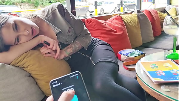 Remote control orgasm of my stepsister in Bar !