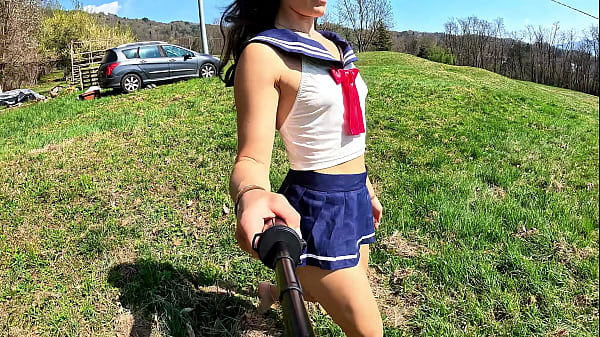 I am discovered by a gardener while walking in the countryside in my sexy dress!