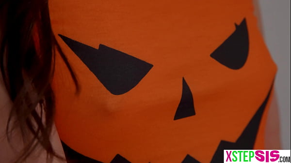 Halloween stepsister teen bisexual threesome with BFF and stepbro