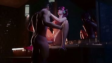 I sat Diva on the table and creampied her—this is how we play Overwatch. Hentai cartoon.